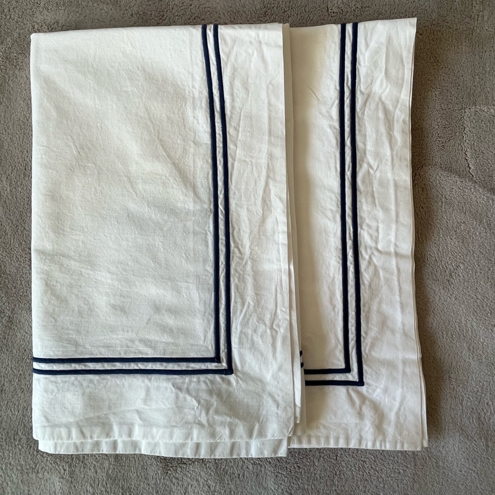 Frette Classic Duvet Cover Double Border King 2 Standard Shams White Navy Luxury - Picture 5 of 8